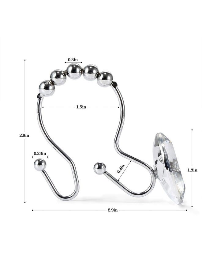 Goowin 12 Pcs Shower Curtain Hooks, Crystal Shower Curtain Rings, Stainless Steel Roller Rust-Resistant Balance Sliding Anti-Drop Double Shower Hooks Rings for Curtains, Shower Curtain & Liner Decor - Image 3