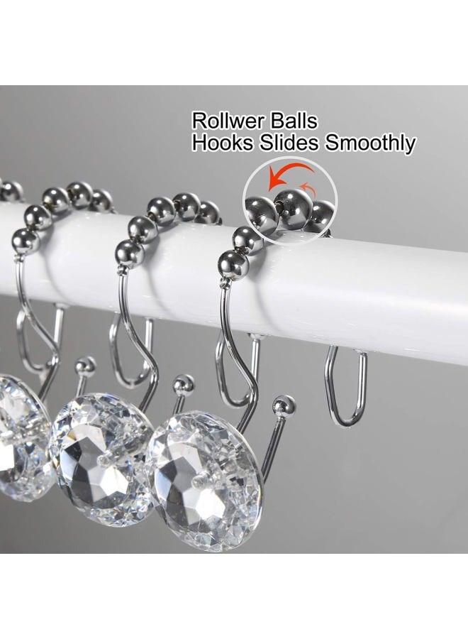 Goowin 12 Pcs Shower Curtain Hooks, Crystal Shower Curtain Rings, Stainless Steel Roller Rust-Resistant Balance Sliding Anti-Drop Double Shower Hooks Rings for Curtains, Shower Curtain & Liner Decor - Image 5