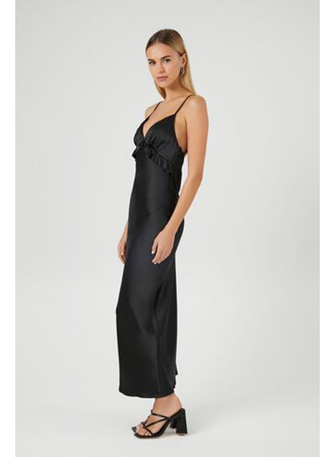 FOREVER 21 Satin Ruffle-Trim Maxi Dress  - Image 3