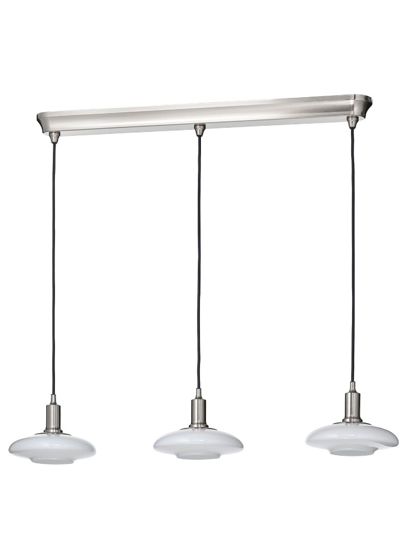 Pendant Lamp With 3 Lamps, Nickel-Plated Opal White Glass, 89 Cm 