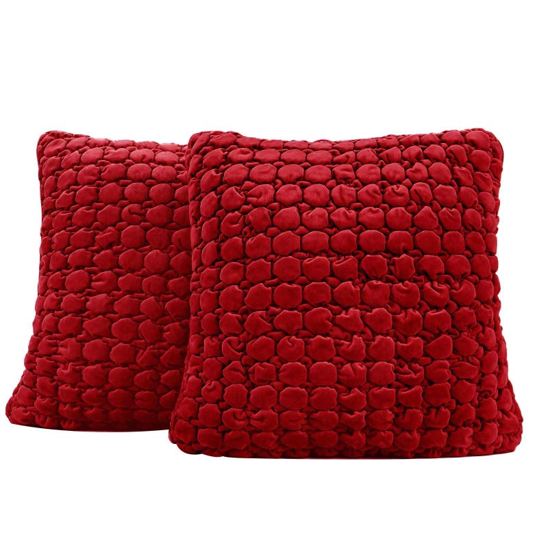COCOPLOCEUS Set of 2 Red Throw Pillow Covers 18x18 Decorative Farmhouse Pillow Covers Velvet Square Cushion Covers Bubble Texture Pillowcase for Sofa Bed Living Room - Image 2