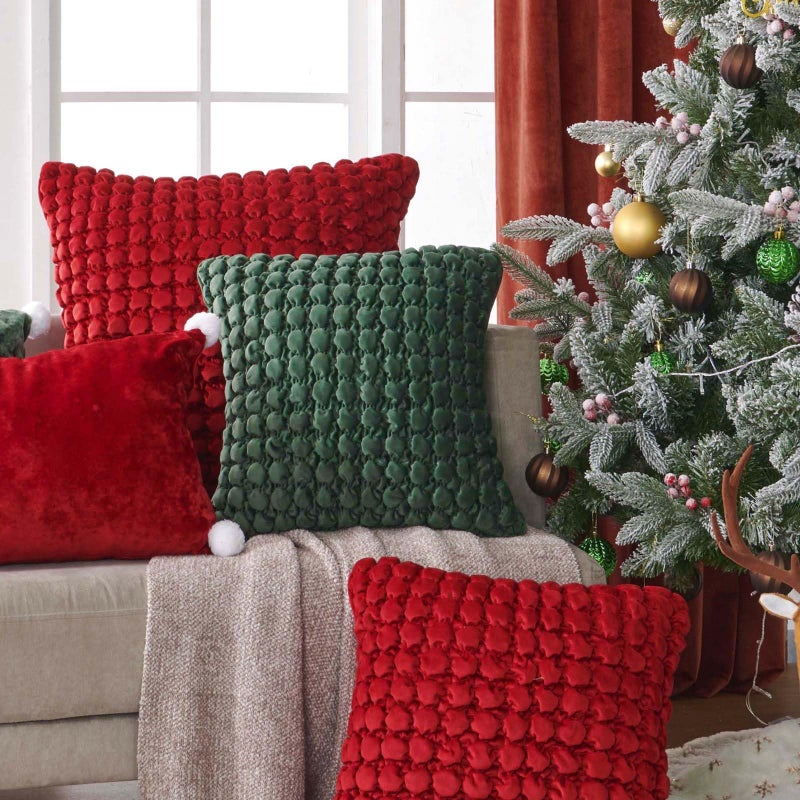 COCOPLOCEUS Set of 2 Red Throw Pillow Covers 18x18 Decorative Farmhouse Pillow Covers Velvet Square Cushion Covers Bubble Texture Pillowcase for Sofa Bed Living Room - Image 3