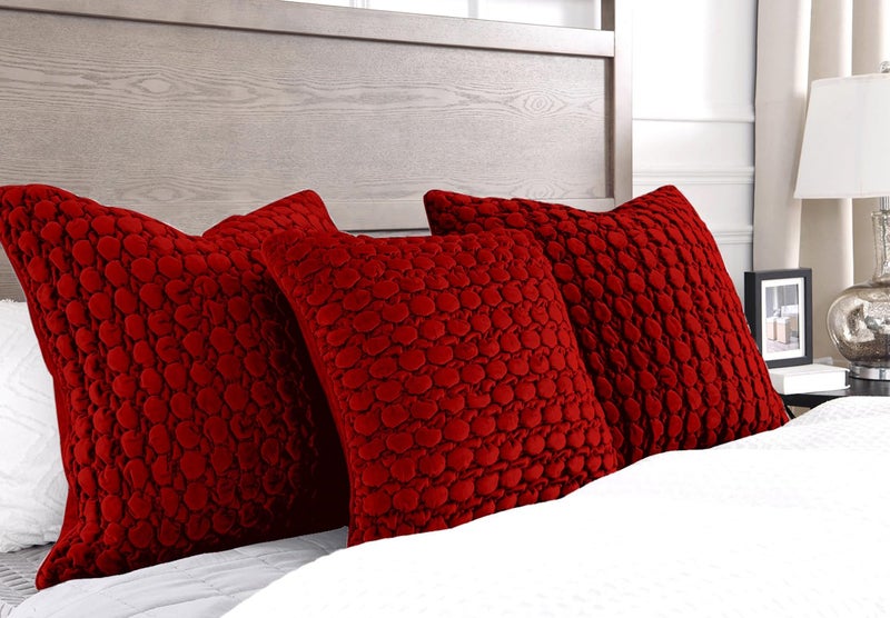 COCOPLOCEUS Set of 2 Red Throw Pillow Covers 18x18 Decorative Farmhouse Pillow Covers Velvet Square Cushion Covers Bubble Texture Pillowcase for Sofa Bed Living Room - Image 4