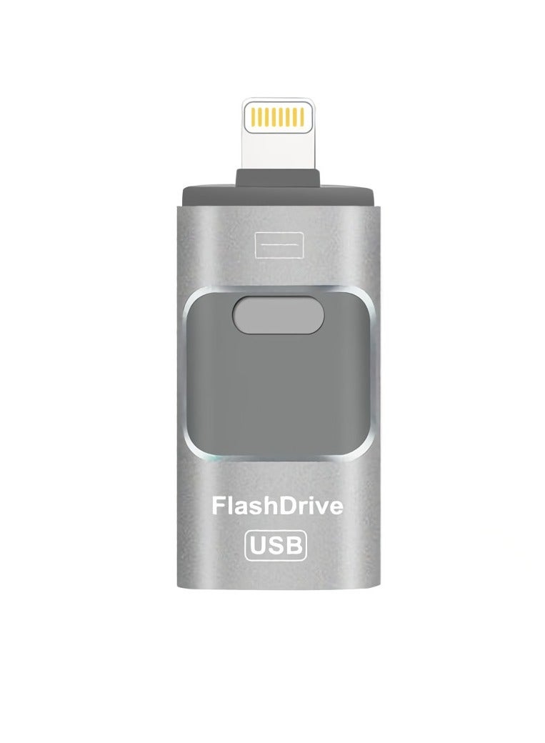 128GB USB Flash Drive, Shock Proof Durable External USB Flash Drive, Safe And Stable USB Memory Stick, Convenient And Fast I-flash Drive for iphone, (128GB Silver Gray) - Image 1