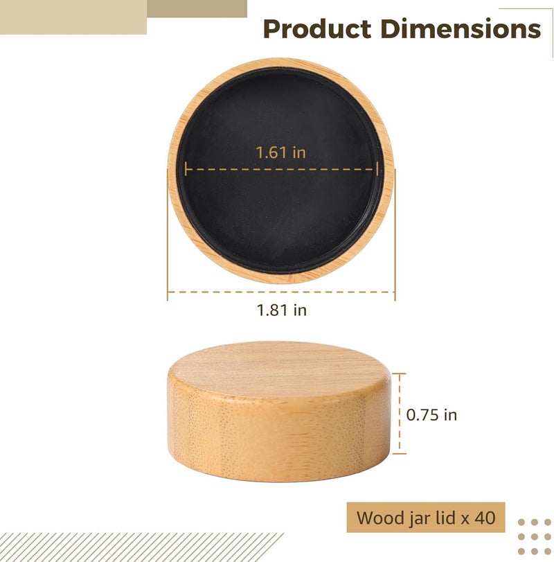 1.6 in Wood Jar Lids, 40 Pcs, Airtight for 4 Oz Spice Jars, Kitchen Jar Lids, Good Sealing, Reusable - Image 2