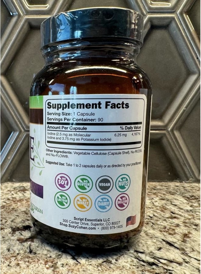 Script Essentials Suzy Cohen Iodine Complex Supplement - 6.25mg Iodine & Iodide Blend - 90 Vegetarian Capsules for Dietary Support - Image 2