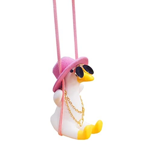 Qiwen Cute Car Decor of Swing Duck Car Pendant,The Best Car Gift for Car Rear View Mirrior Accessories and Car Mirror Hanging Accessories (Pink B) - Image 1