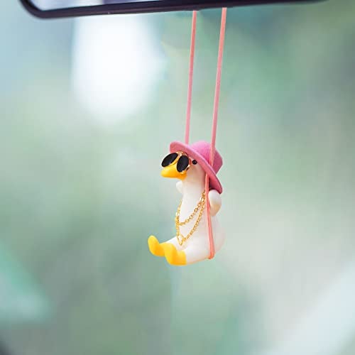 Qiwen Cute Car Decor of Swing Duck Car Pendant,The Best Car Gift for Car Rear View Mirrior Accessories and Car Mirror Hanging Accessories (Pink B) - Image 2