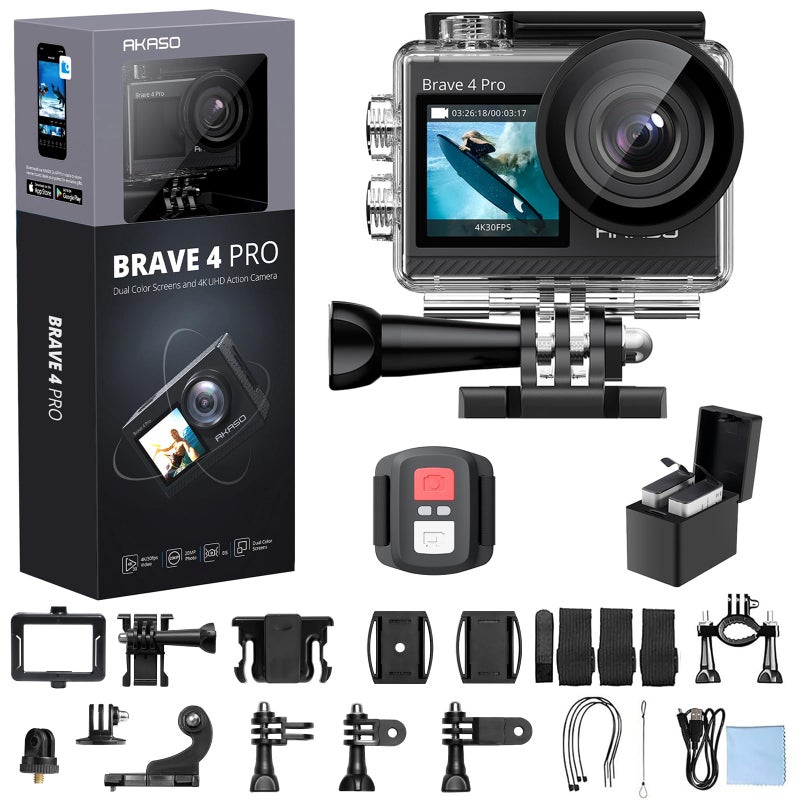AKASO Brave 4 Pro 4K30FPS Action Camera - 131ft Underwater Camcorder Waterproof Camera with Touch Screen Advanced EIS Remote Control 5X Zoom Underwater Camera Support External Mic - Image 1