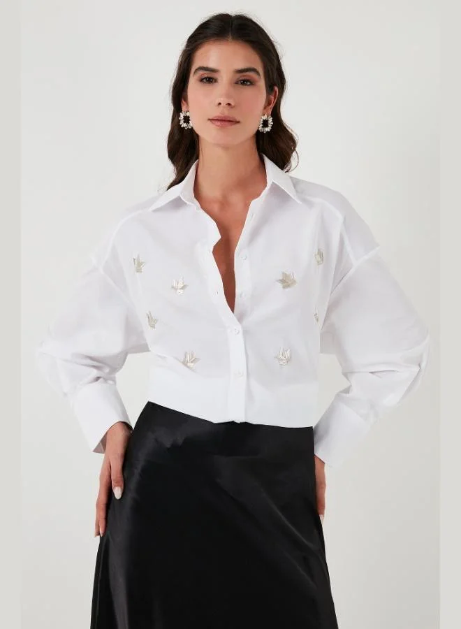 ليلا قميص نسائي بقصة عادية بتفاصيل حجر ليلى