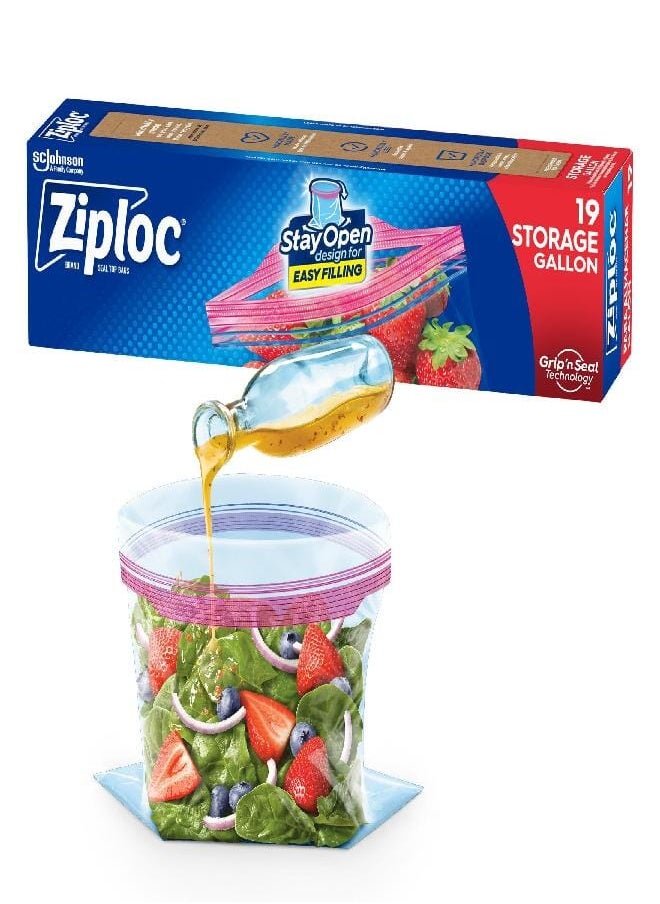 Ziploc Ziploc Gallon Food Storage Bags, Stay Open Design with Stand-Up Bottom, Easy to Fill, 19 Count  - Image 1
