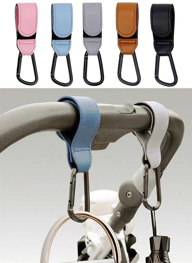 YEMCHI 5 Pack Colorful Baby Stroller Hooks Clip for Hanging, Universal Stroller Carabiner Clip,Mommy Hook for Diaper Bag, Purse, Holder Adjustable PU Leather Hanger Clips, Gift for Babys Mom - Image 1