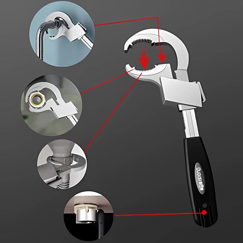 RetLeen Universal Adjustable DoubleEnded Wrench 80mm Large Opening Pipe Wrench Aluminum Alloy Ratcheting Crescent Wrench Ideal for Plumbing Repair Bathroom Fixtures and Furniture Assembly - Image 2