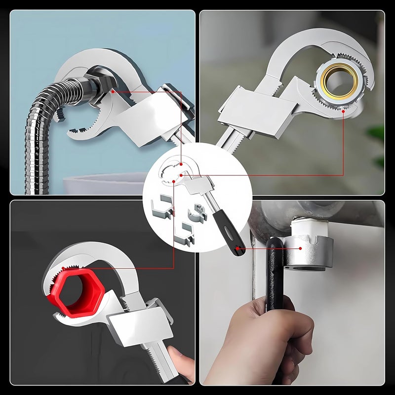 RetLeen Universal Adjustable DoubleEnded Wrench 80mm Large Opening Pipe Wrench Aluminum Alloy Ratcheting Crescent Wrench Ideal for Plumbing Repair Bathroom Fixtures and Furniture Assembly - Image 3