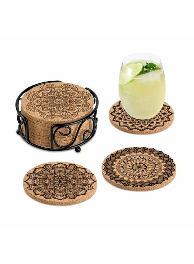 KFK Coasters for Drinks Absorbent Cork Coasters with Holder Housewarming Gifts for New Home Present for Friends,Living Room Decor,Apartment Decor - Image 1