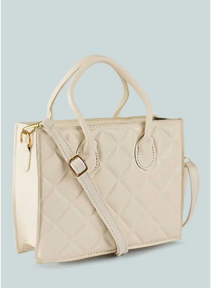 London Rag Quilted Structure Hand Bag in Off White