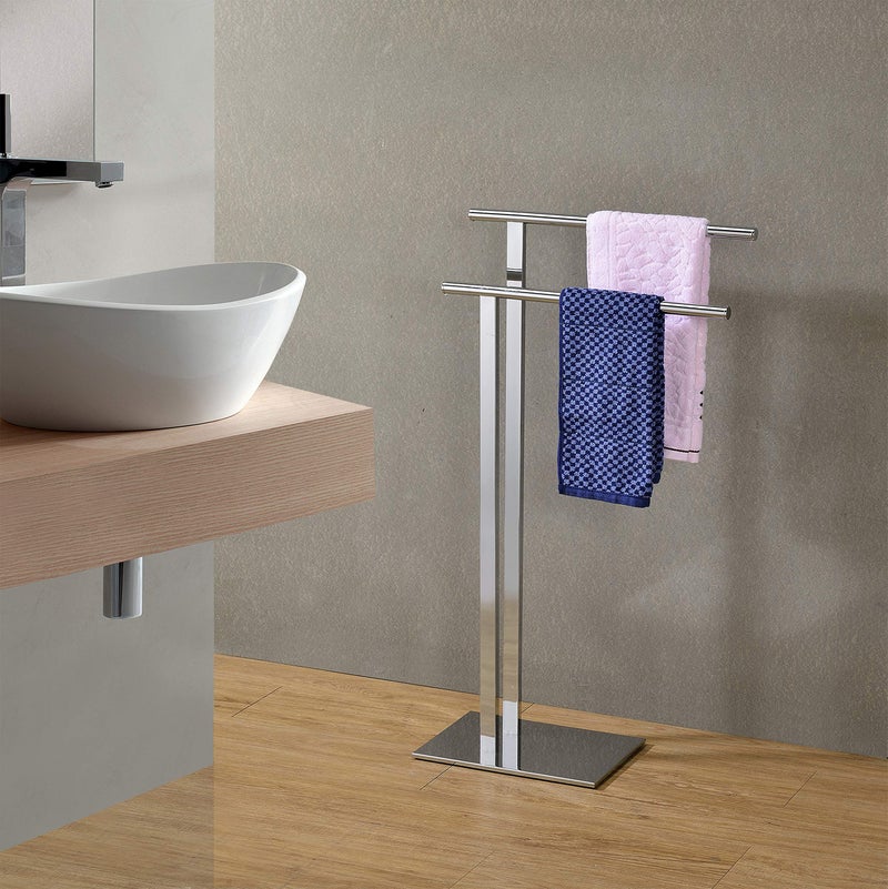 Kings Brand Furniture Kings Brand Furniture  Marinali Metal Freestanding Bathroom Towel Rack Stand Chrome 