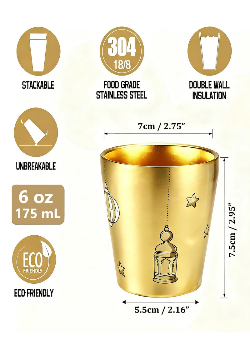 HomeNoor Set of 2 Double Wall 304 Stainless Steel Coffee Cups, Gold Celestial Lunar Star Pattern Insulated Drinking Tumblers, Stylish Decorative Cups for Hot & Cold Drinks, 175mL - Image 3