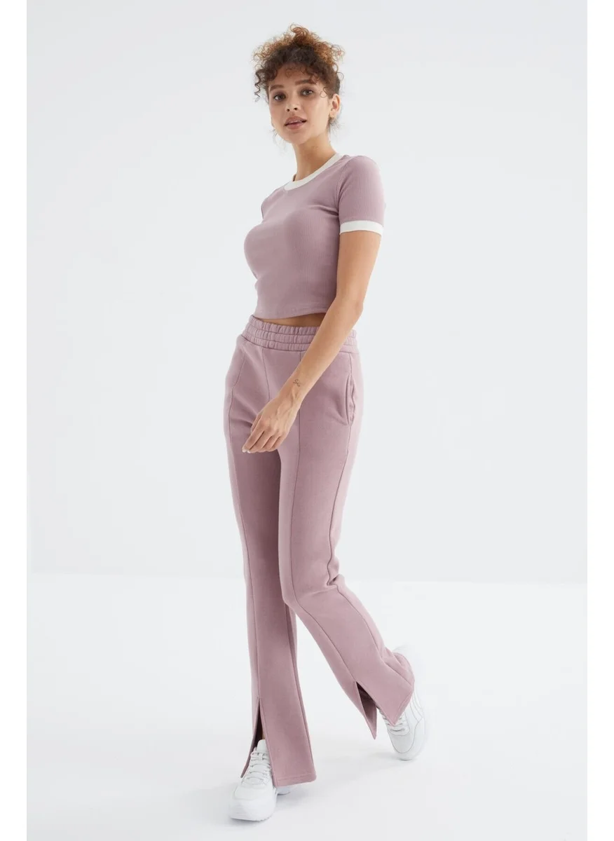 Tommy Life Dusty Rose High Waist Front Slit Detail Side Pocket Comfortable Form Women's Tracksuit Bottom - 94625