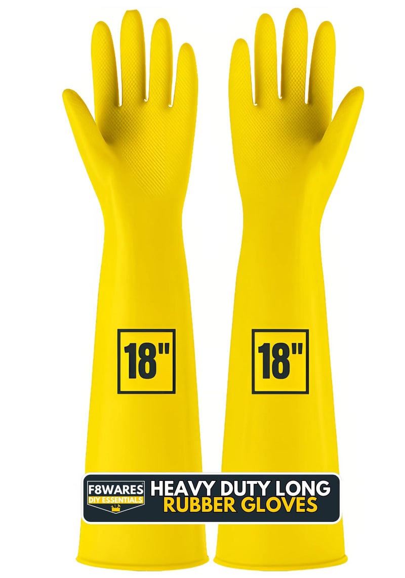F8WARES 18 Inch Long & Heavy duty Rubber Hand Gloves for Cleaning, Dish Washing Utensils, Gardening, Industrial, Construction, Mechnical Work & More - Waterproof for Bathroom & Animal Handling - Image 1