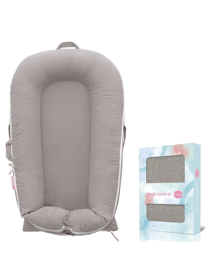 Pucmaoci Corduroy Baby Lounger Cover for Dockatot Deluxe + | 100% Cotton Hypoallergenic Newborn Premium Quality Spare Cover(Cover Only) (Grey) - Image 1