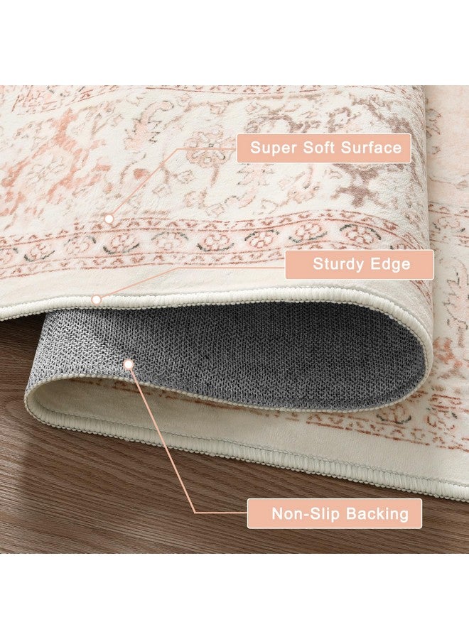 LIVEBOX سجادة منطقة وردية 4X6 - سجادة سرير زهرية شرقية عتيقة منخفضة الوبر للسماح للأطفال، سجادة عتيقة غير متساقطة، سجادة تزيينية للمطبخ ومدخل المكتب وكامبر وردي - Image 2