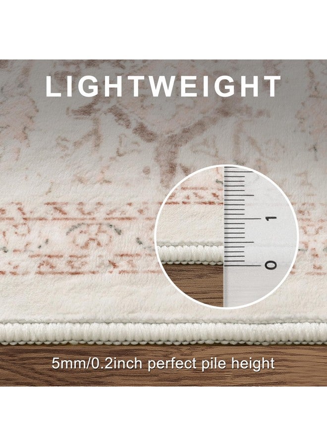 LIVEBOX سجادة منطقة وردية 4X6 - سجادة سرير زهرية شرقية عتيقة منخفضة الوبر للسماح للأطفال، سجادة عتيقة غير متساقطة، سجادة تزيينية للمطبخ ومدخل المكتب وكامبر وردي - Image 4