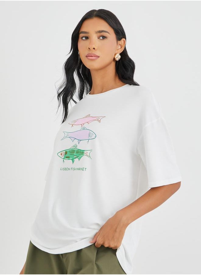 Take Two Take Two Graphic Print Round Neck Oversized T-Shirt  - Image 3