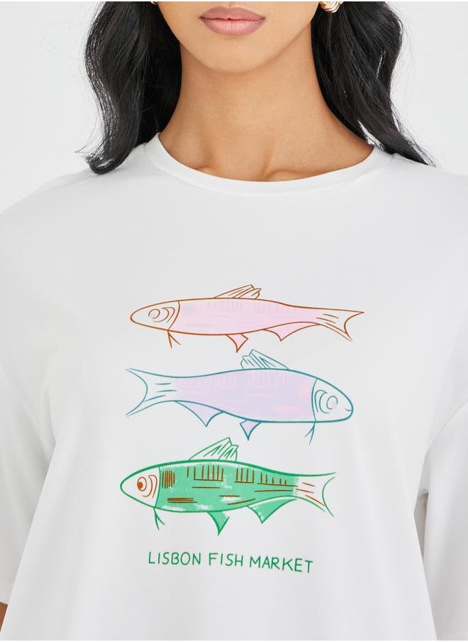 Take Two Take Two Graphic Print Round Neck Oversized T-Shirt  - Image 4