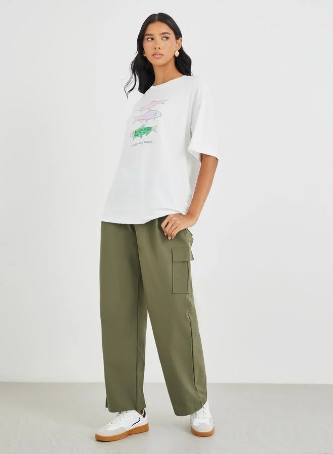 Take Two Take Two Graphic Print Round Neck Oversized T-Shirt