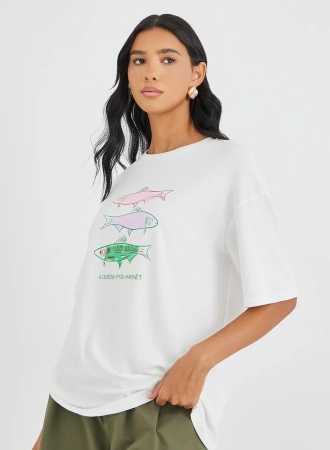 Take Two Take Two Graphic Print Round Neck Oversized T-Shirt