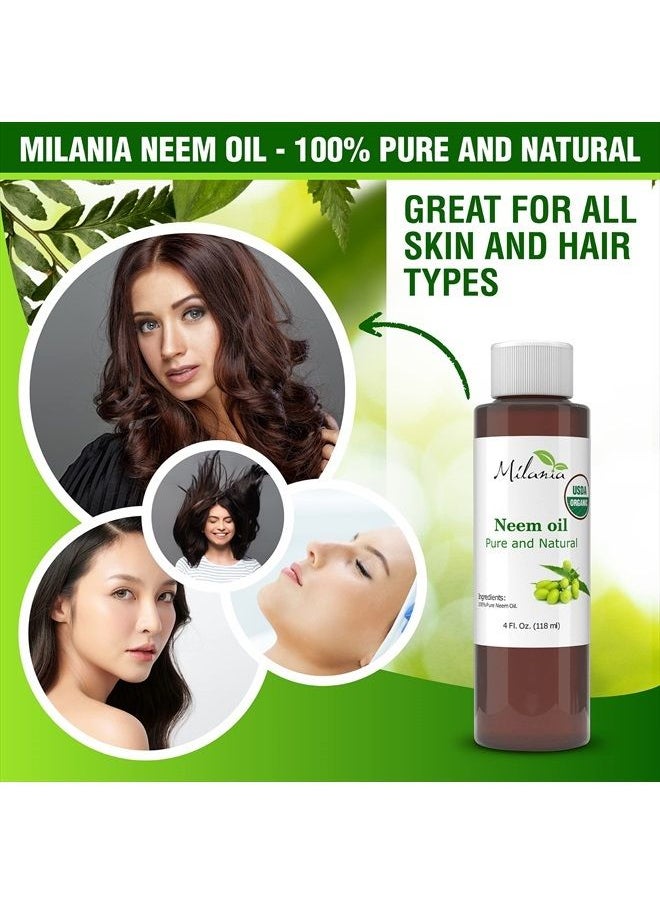 MILANIA - Premium Organic Neem Oil Virgin, Cold Pressed, Unrefined 100% Pure Natural Grade A. Excellent Quality.(4 Fl. Oz.) - Image 1