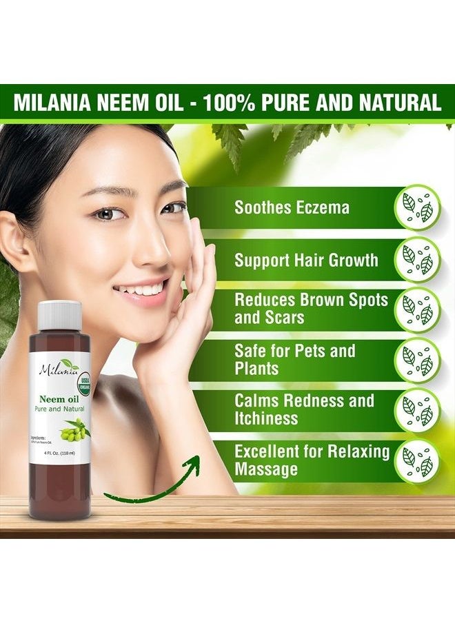 MILANIA - Premium Organic Neem Oil Virgin, Cold Pressed, Unrefined 100% Pure Natural Grade A. Excellent Quality.(4 Fl. Oz.) - Image 1
