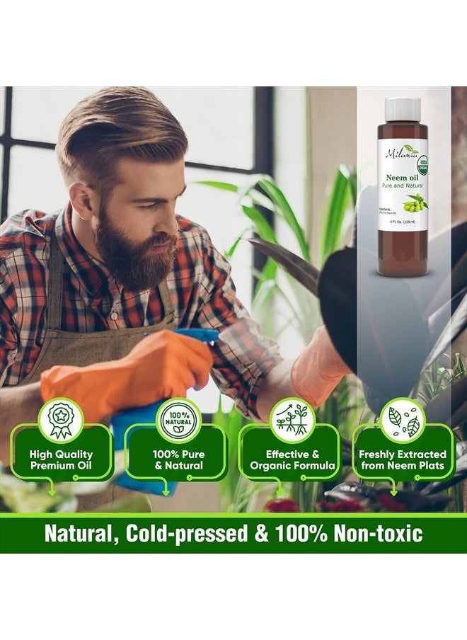 MILANIA - Premium Organic Neem Oil Virgin, Cold Pressed, Unrefined 100% Pure Natural Grade A. Excellent Quality.(4 Fl. Oz.) - Image 1