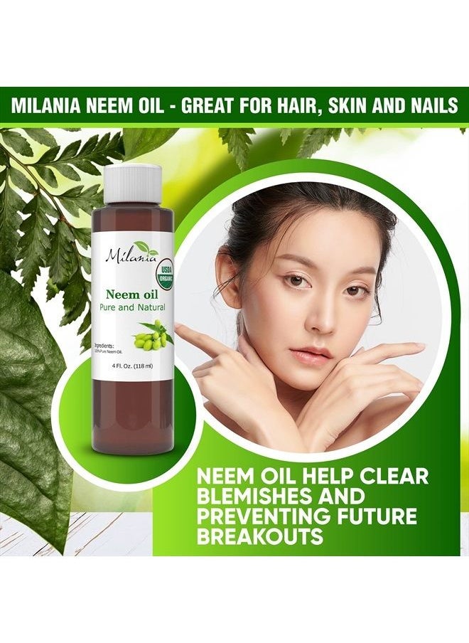 MILANIA - Premium Organic Neem Oil Virgin, Cold Pressed, Unrefined 100% Pure Natural Grade A. Excellent Quality.(4 Fl. Oz.) - Image 1