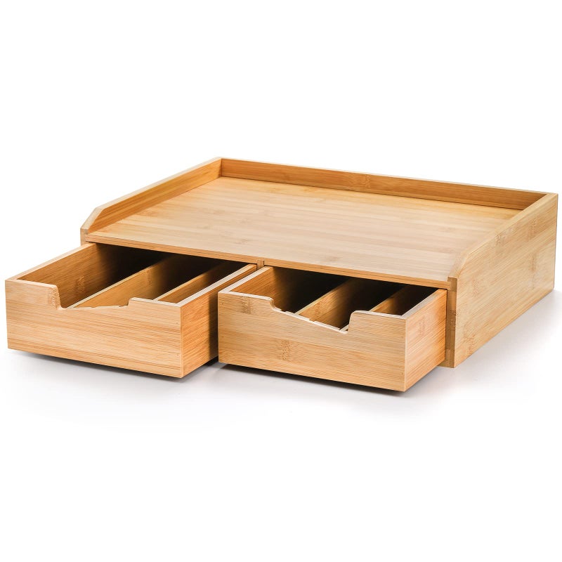 SOUJOY Bamboo Drawer Organizer for Coffee Pod, K Cup Organizer for Counter, Tea Bag Storage Organizer with Drawer and Side Storage Box for Kitchen Office Coffee Bar - Image 3