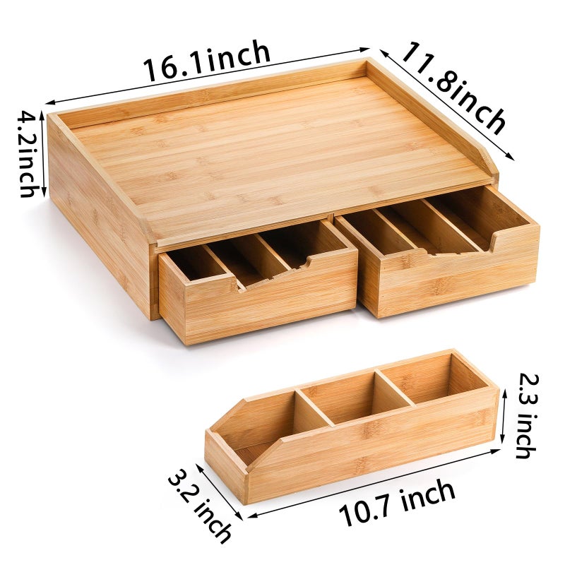SOUJOY Bamboo Drawer Organizer for Coffee Pod, K Cup Organizer for Counter, Tea Bag Storage Organizer with Drawer and Side Storage Box for Kitchen Office Coffee Bar - Image 2