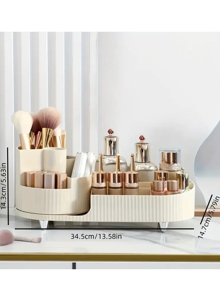 ORiTi Rotating Makeup Organizer For Vanity,Skincare & Cosmetics Organizer,For Storage Makeup Brush  Lipstics Holder -Beige - Image 1