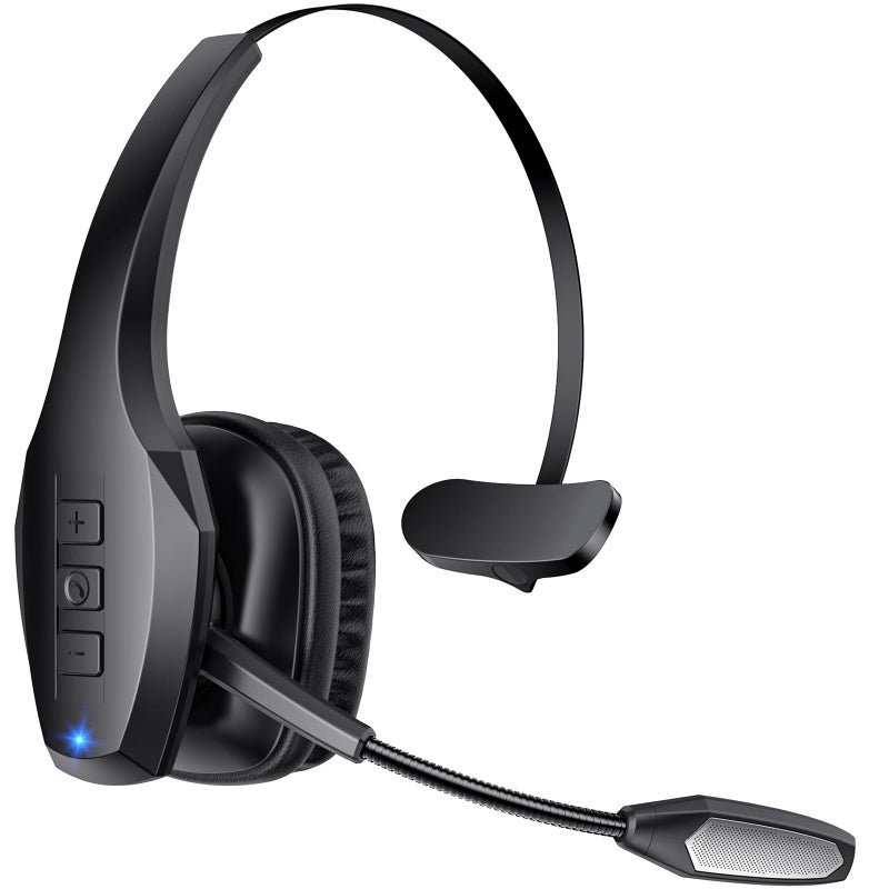 Necode Trucker Bluetooth Headset, Wireless Headset with Mic, Bluetooth Headset with Dual Noise Cancelling Microphone & Mute Button, 55Hrs Working Time PC Headset for Cell Phones, Computer, Truck Driver - Image 1
