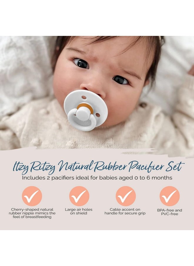 Itzy Ritzy Itzy Ritzy Natural Rubber Pacifiers, Set of 2 - Natural Rubber Newborn Pacifiers with Cherry-Shaped Nipple & Large Air Holes for Added Safety; Set of 2 in Mint & White, Ages 0 - 6 Months  - Image 3