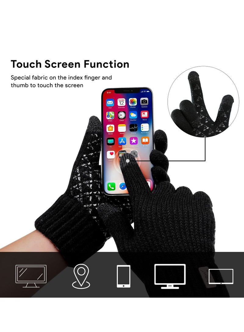 Excefore 2 Pairs of Winter Knit Gloves, Warm Full Fingers Men Women with Upgraded Touch Screen - Anti-Slip Glove Fleece Lined for Winter Outdoor sports for Winter Outdoor sports, 21x11CM  - Image 3