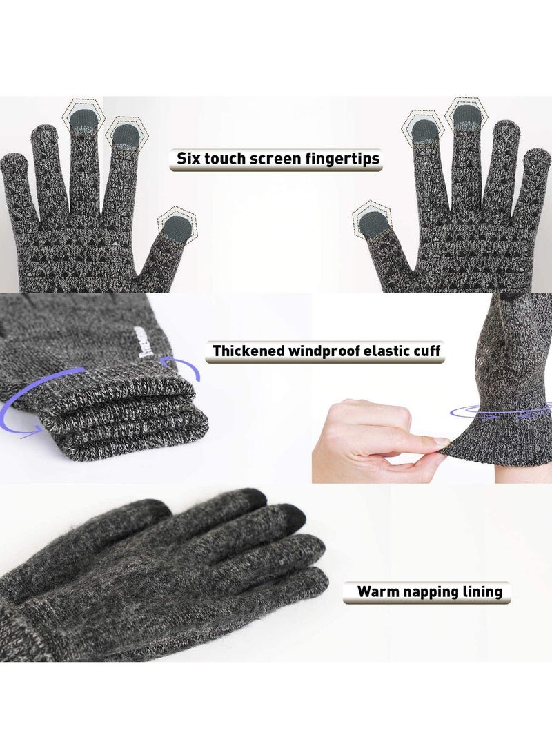 Excefore 2 Pairs of Winter Knit Gloves, Warm Full Fingers Men Women with Upgraded Touch Screen - Anti-Slip Glove Fleece Lined for Winter Outdoor sports for Winter Outdoor sports, 21x11CM  - Image 5