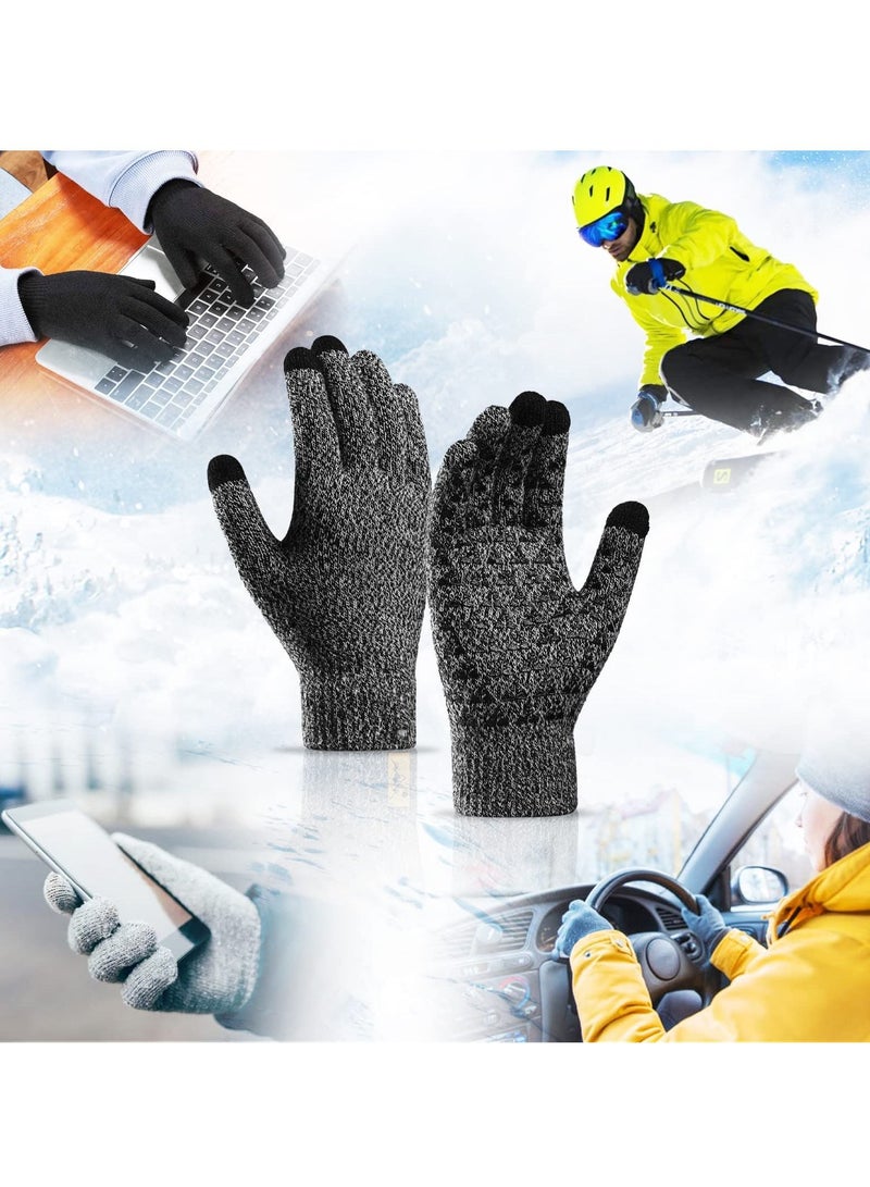 Excefore 2 Pairs of Winter Knit Gloves, Warm Full Fingers Men Women with Upgraded Touch Screen - Anti-Slip Glove Fleece Lined for Winter Outdoor sports for Winter Outdoor sports, 21x11CM  - Image 1