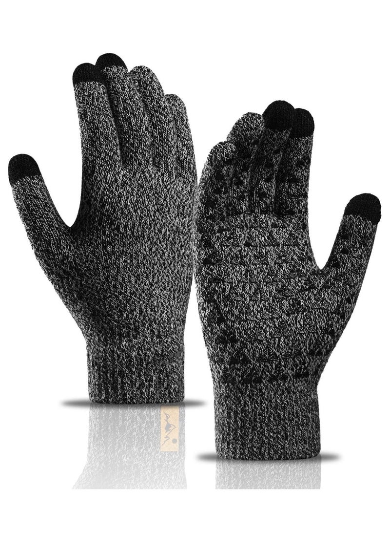 Excefore 2 Pairs of Winter Knit Gloves, Warm Full Fingers Men Women with Upgraded Touch Screen - Anti-Slip Glove Fleece Lined for Winter Outdoor sports for Winter Outdoor sports, 21x11CM  - Image 2