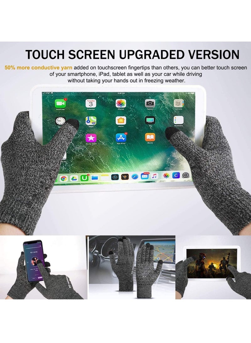 Excefore 2 Pairs of Winter Knit Gloves, Warm Full Fingers Men Women with Upgraded Touch Screen - Anti-Slip Glove Fleece Lined for Winter Outdoor sports for Winter Outdoor sports, 21x11CM  - Image 4