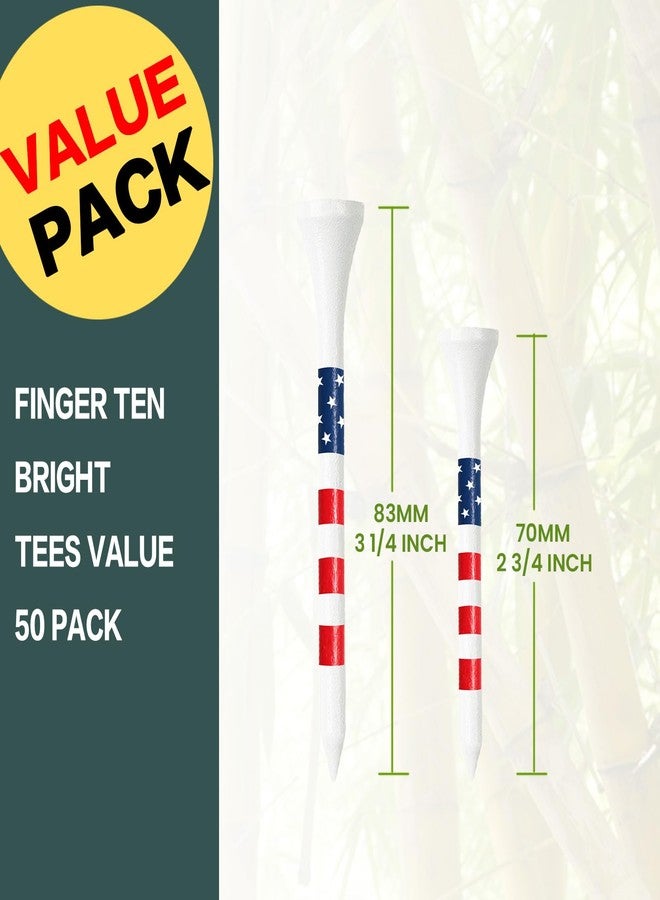 FINGER TEN Golf Tees Wood 3 1/4 2 3/4 Inch Wooden Bamboo 50/120 Count, Durable Biodegradable Colored Bulk Tee 70mm 83mm (USA Flag, 2 3/4 Inch(50 Pack)) - Image 2