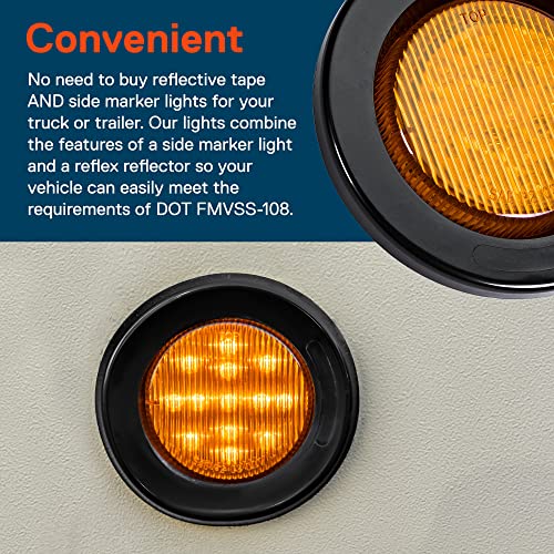 ONLINE LED STORE TRUE MODS 2pc 2.5" 12V Amber Round LED Clearance Side Marker Lights [DOT FMVSS 108] [SAE P2] [Reflector Lens] [Grommet & Plugs] [Flush-Mount] [Waterproof IP67] for Boat Trailer Semi Truck RV Peterbilt - Image 2