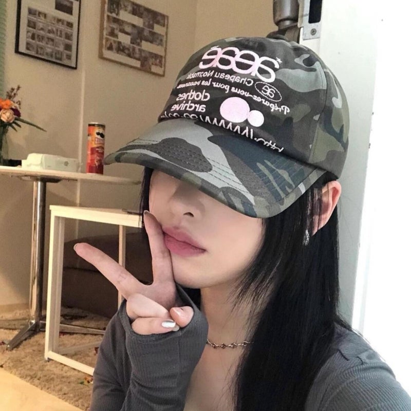 Korean Style Camouflage Letter Embroidered Baseball Cap, Adjustable - Image 2