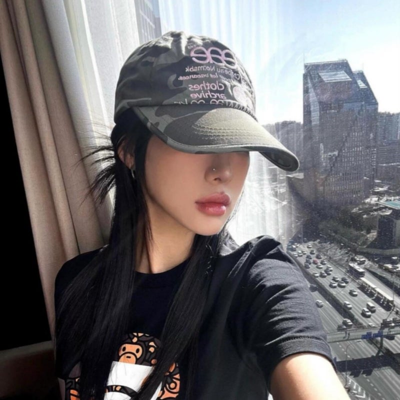 Korean Style Camouflage Letter Embroidered Baseball Cap, Adjustable - Image 3