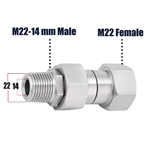 M MINGLE Pressure Washer Swivel Fitting, Metric M22 14mm Thread, Stainless Steel, 4500 PSI - Image 5